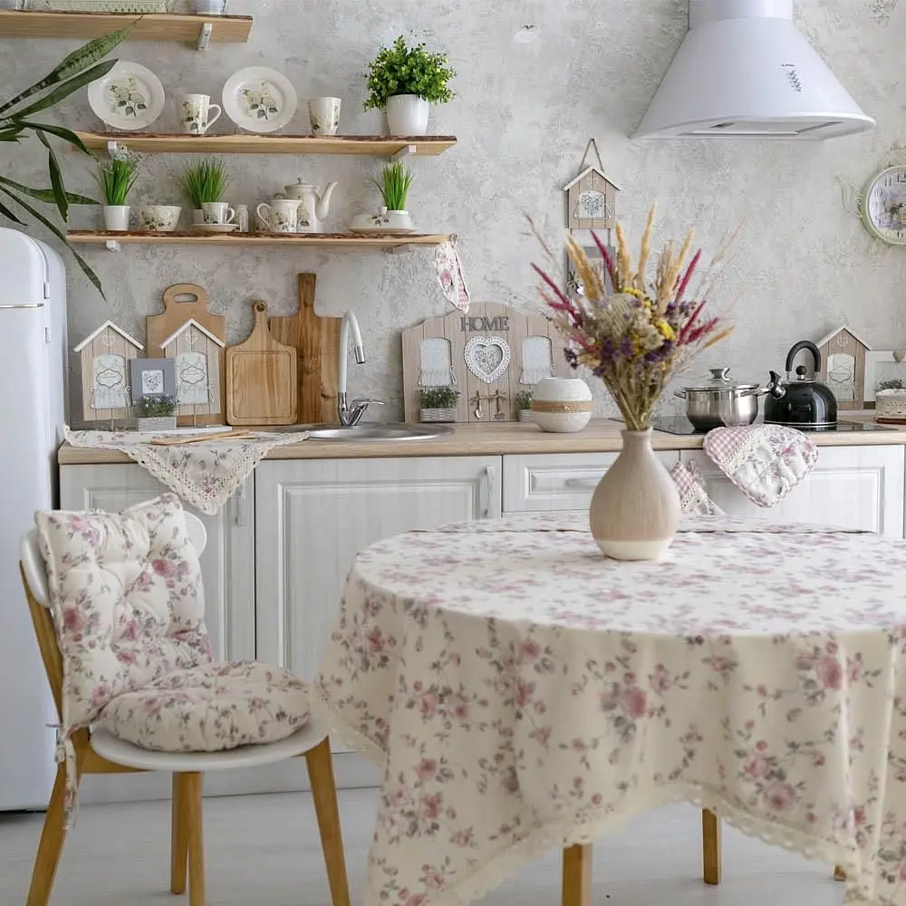 Скатертина Прованс Bella Рози з мереживом 90х90 см рожева (13504) - фото 2