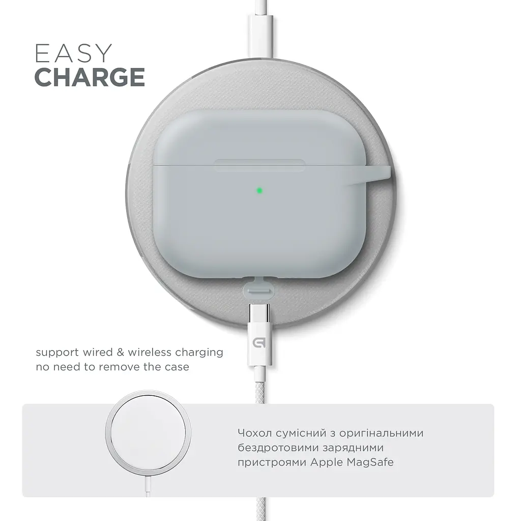 Силіконовий чохол для навушників Apple AirPods Pro 3, Hang Case, люмінесцентний, ультратонкий захисний кейс товщиною 2 мм, захист від подряпин, пилу та ударів, компактний, з карабіном для кріплення, ArmorStandart (ARM88276) - фото 7