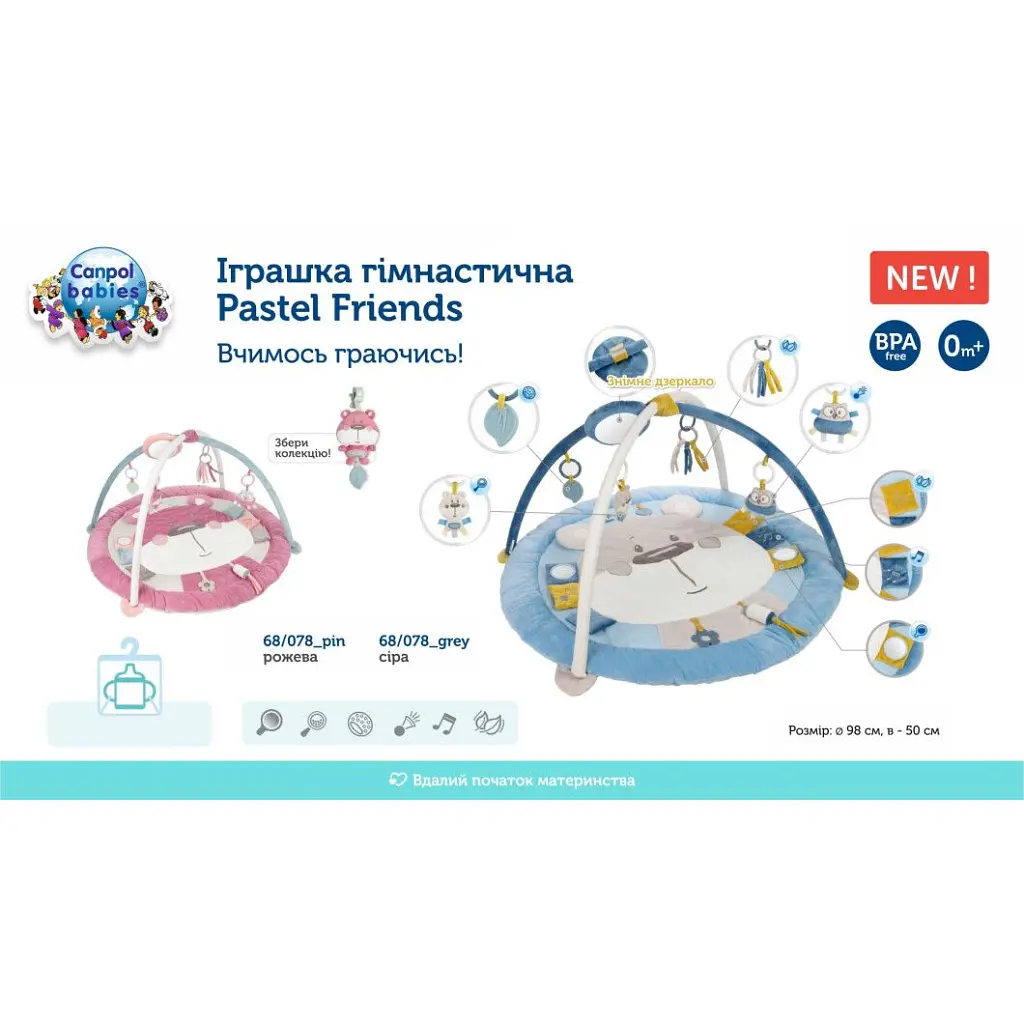 Дитячий килимок Canpol гімнастична Pastel Friends - рожевий (68/078_pin) - фото 3