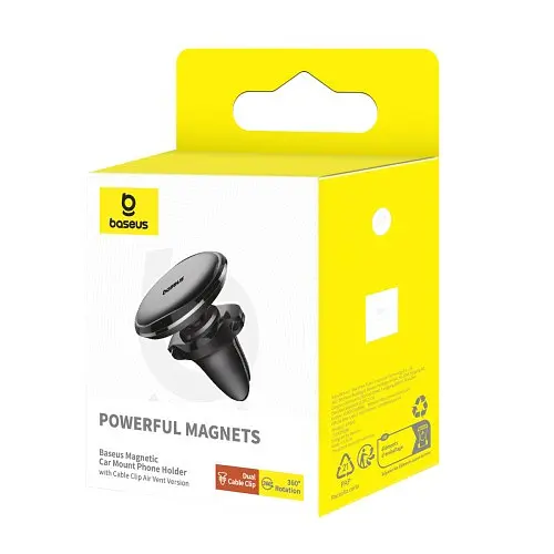 Автотримач Baseus Magnetic Car Mount Phone Holder Cable Clip Air Vent чорний C40141201113-00 C40141201113-00 - фото 2