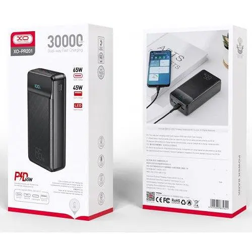 Портативный аккумулятор - внешняя батарея XO PR201 65w 30000 mAh черная - фото 2