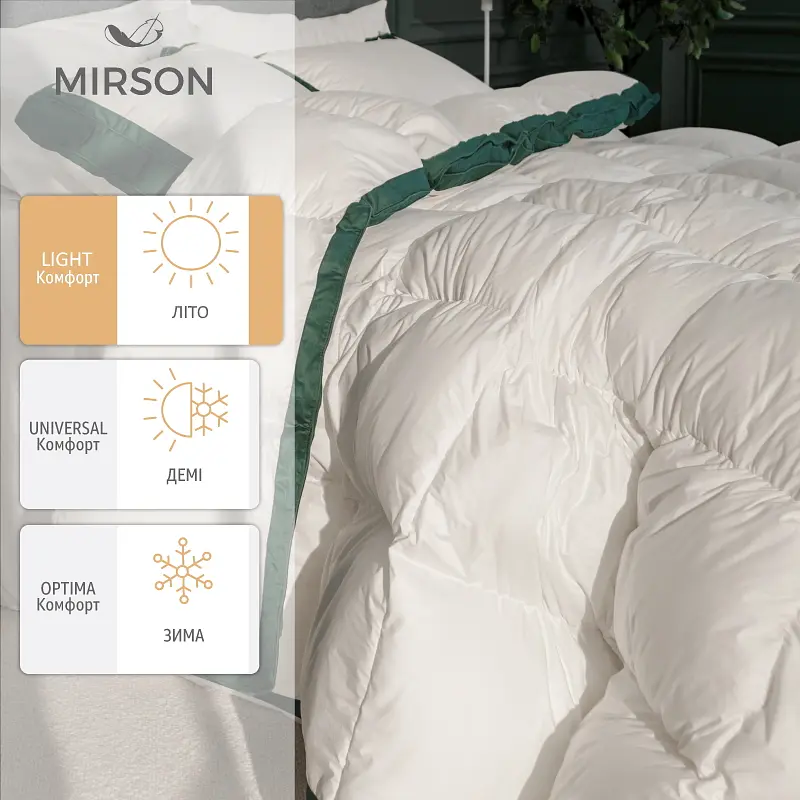 Одеяло MirSon Imperial Satin Luxe, летнее, 240х220 см, белое с зеленым кантом - фото 2