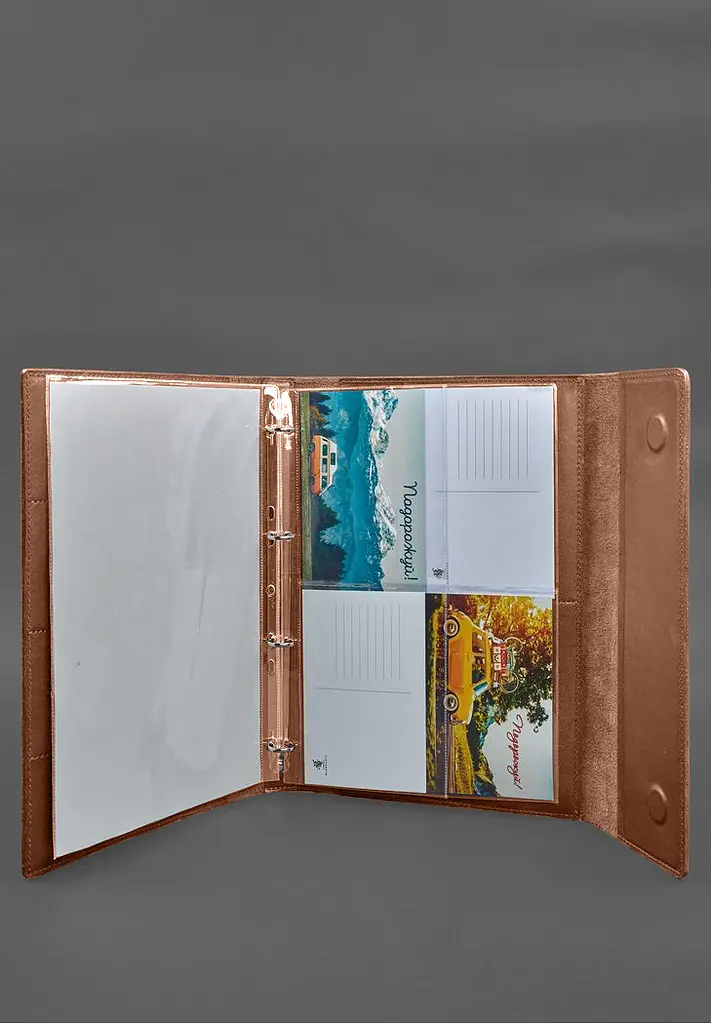 Кожаная папка для документов "Семейная" А4 на сегрегаторе с файлами светло-коричневая - фото 8