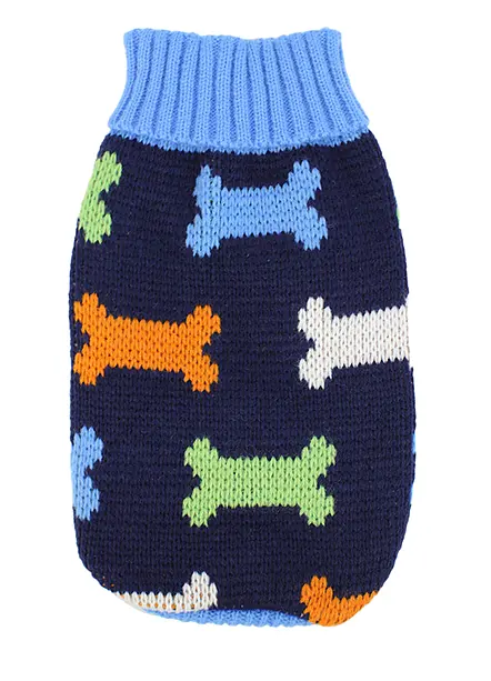 Светр для собак та котів EcoToys Bones S синій з кісточками A: 19 см B: 26 см C: 16 см 6986