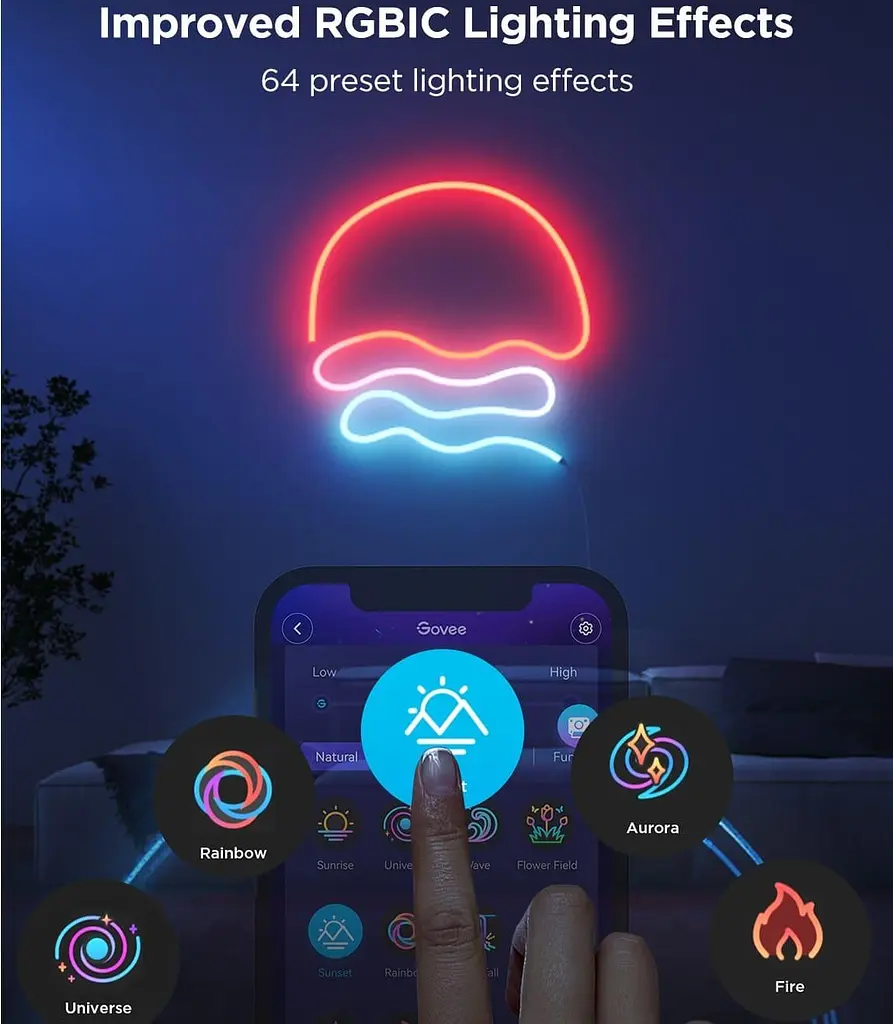 Стрічка світлодіодна розумна Govee H61D3 Neon Rope Light 2, 5м, RGBIC, WI-FI/Bluetooth, білий - фото 5
