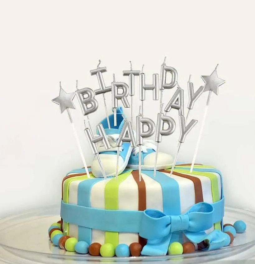 Свечи для торта “Happy Birthday” набор букв серебряные, декоративные свечи надпись для дня рождения, праздничные свечи буквы - фото 2