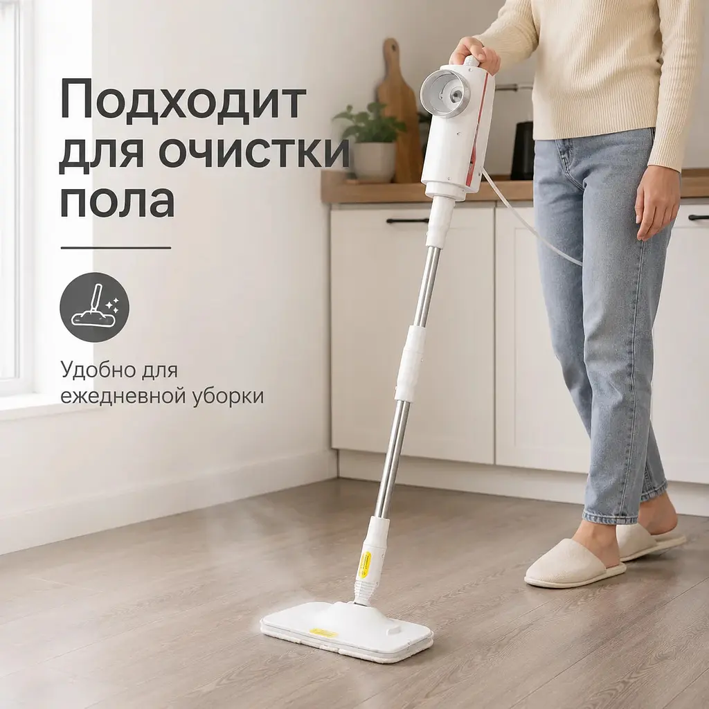 Ручний пароочисник AND 232 6 в 1 • Парова швабра для підлоги, плитки, скла, кухні та ванної з насадками - фото 5