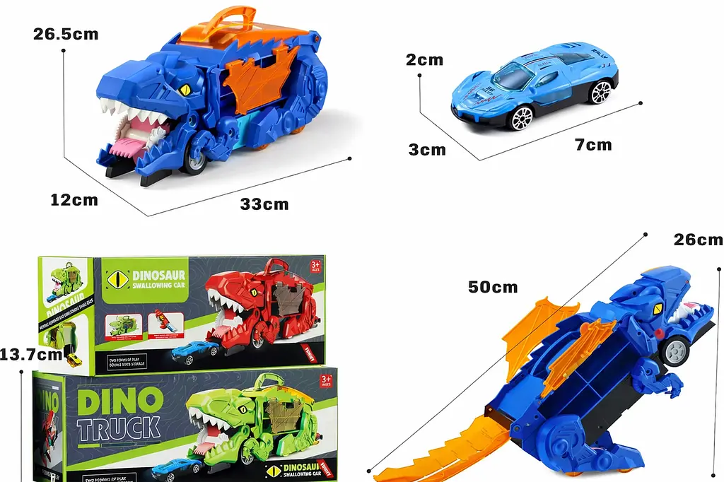 Автовоз трейлер динозавр трансформер Dino T-Rex 3в1 8 машинок синій - фото 6
