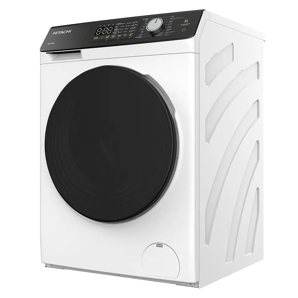 Hitachi Пральна машина фронтальна, 8кг, 1400, A+++, 60см, дисплей, пара, інвертор, люк чорний, білий - фото 4