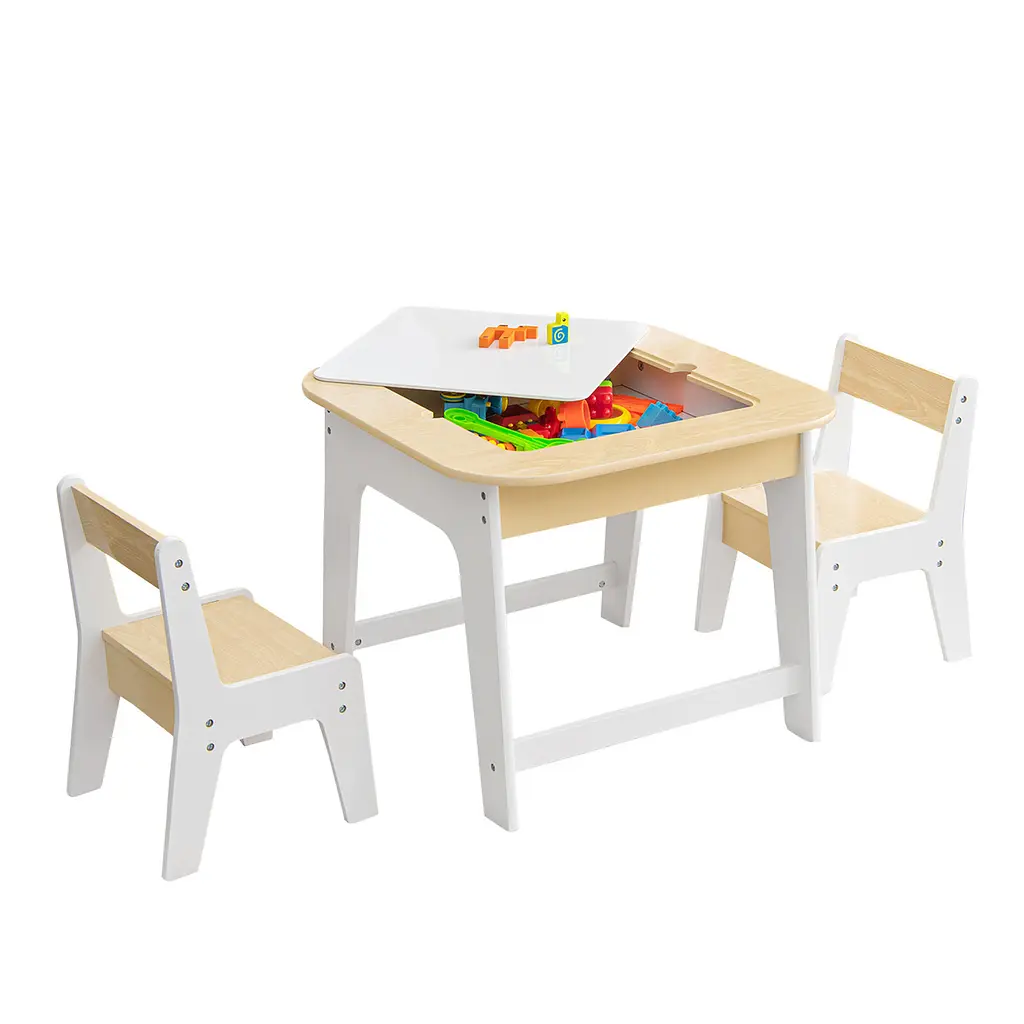 Комплект дитячих меблів Costway Kids Set 2-in-1 Desk стіл та 2 стільці з двосторонньою стільницею-дошкою - фото 4