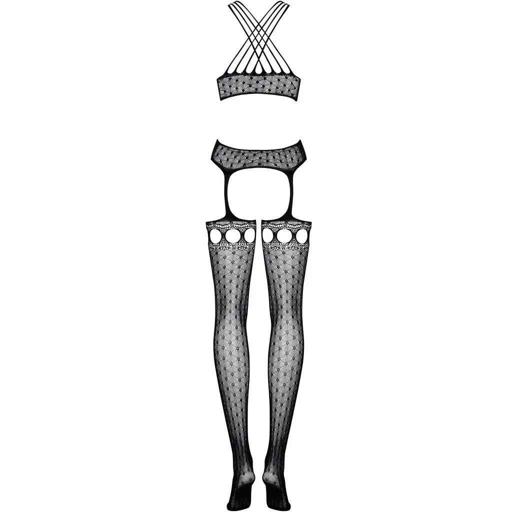 Бодістокінг Obsessive Bodystocking G313 S/M/L, шнурівка, геометричний декор - фото 6