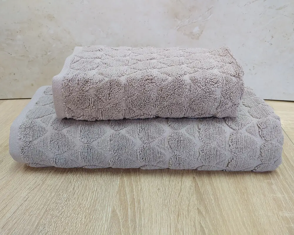 Набір турецьких махрових рушників 50х90+70х140 Gulcan Jacquard Cotton Lux Damla Dark Bej