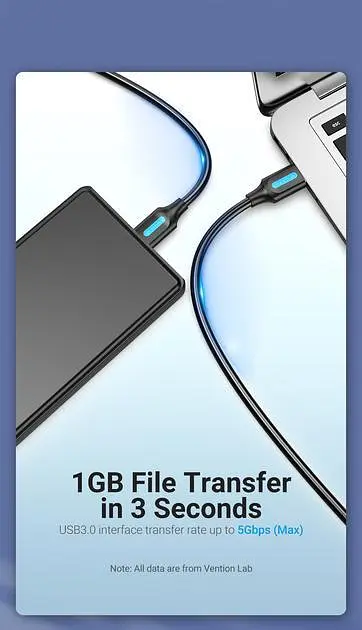 Кабель Vention 0.25м USB 3.0 - Micro USB Type-B 5 Гбіт/с 5V/3A USB 3.0 A на Micro-B для Жорских Дисків Чорний (COPBC) - фото 4