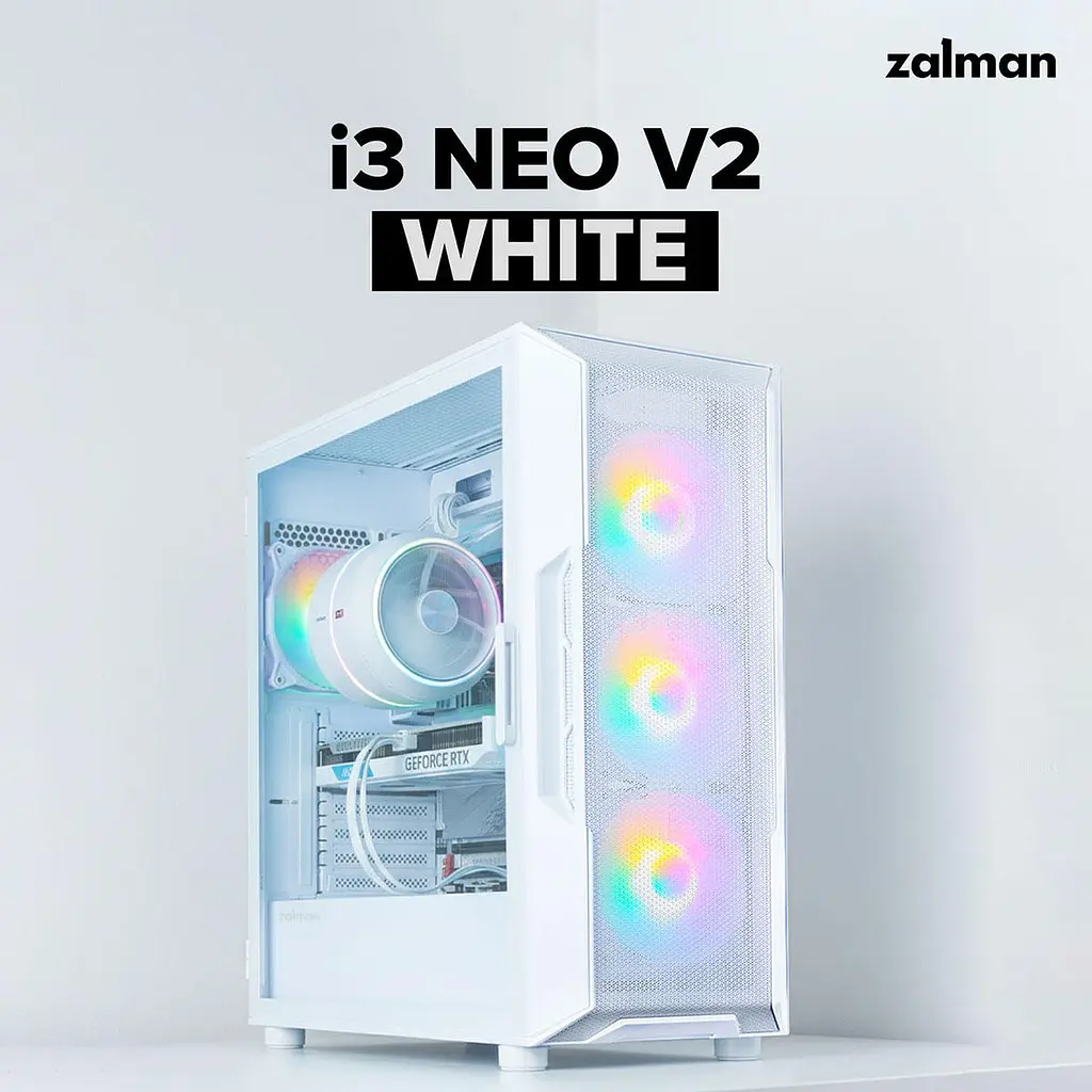 Zalman Корпус I3 Neo V2 без БР 2xUSB3.0, 1x Type C, 4x120мм RGB, VGA 400мм, LCS ready, TG Side Panel, ATX, білий - фото 2