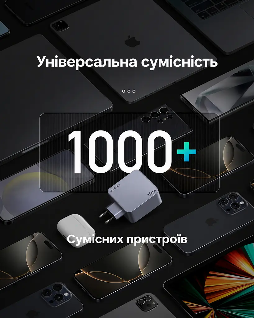 Мережевий зарядний пристрій UGREEN Nexode Pro X763 загальна потужність до 160 Вт 3 USB-C + 1 USB-A USB-C1 до 140 Вт PD 3.1 PPS сірий (25877) - фото 9