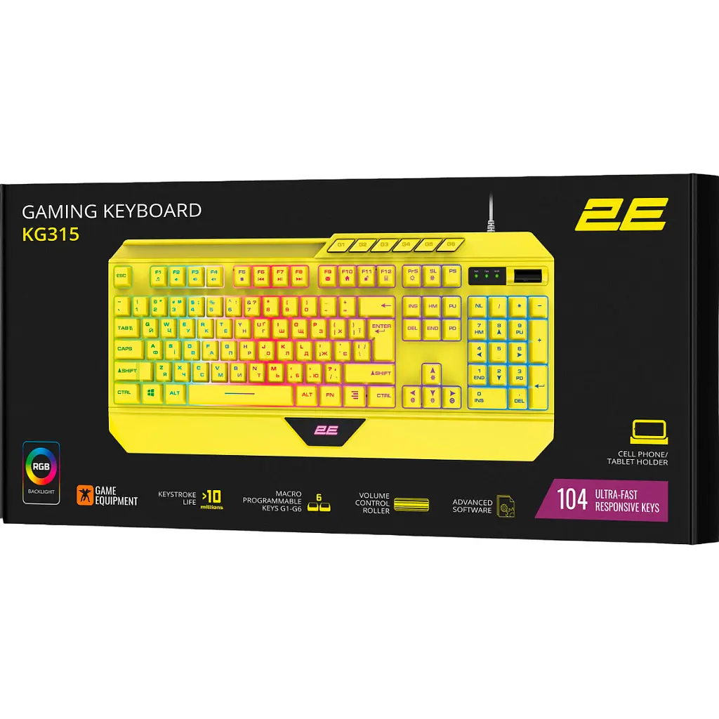 Клавиатура 2E Gaming KG315 RGB USB UA Yellow [2E-KG315UYW] [93934] - фото 8