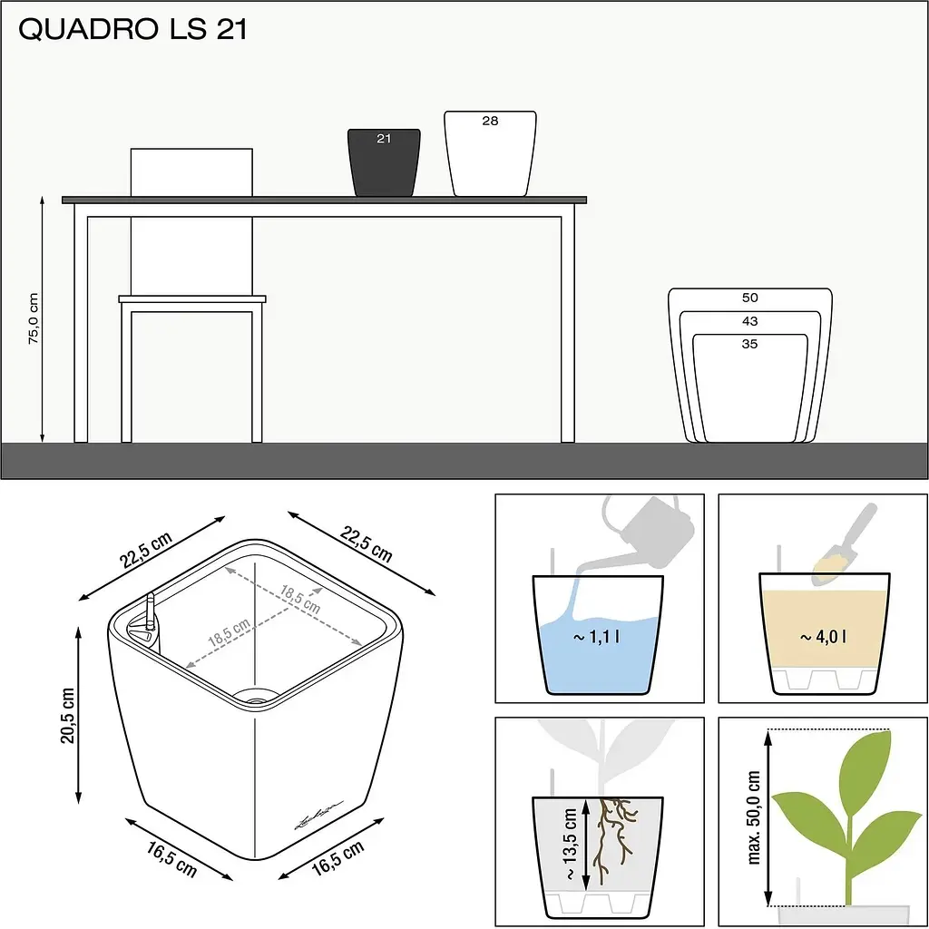 Вазон Lechuza Quadro Premium LS 21 чорний (16129) - фото 3
