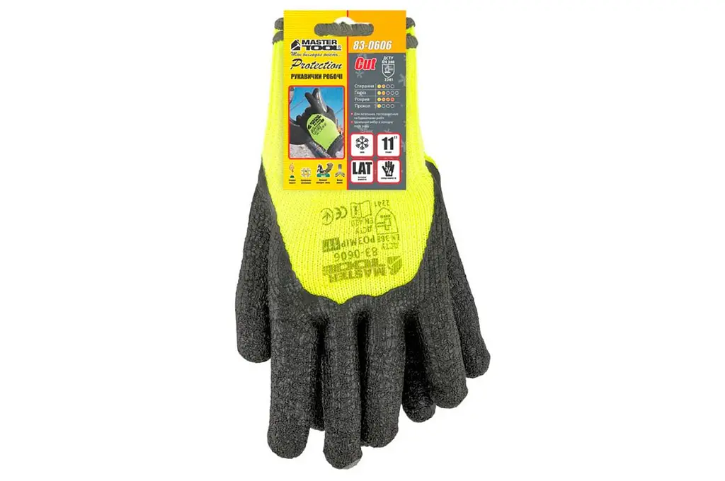 Рукавички захисні Mastertool латексні спінені зморшкуваті утеплені 11" (неоново-чорна) (в упаковці 2 шт.) - фото 2