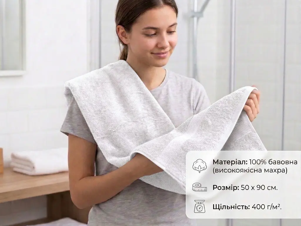 Рушники махрові 50х90 см з 100% натуральної бавовни 3 шт. білі - фото 3