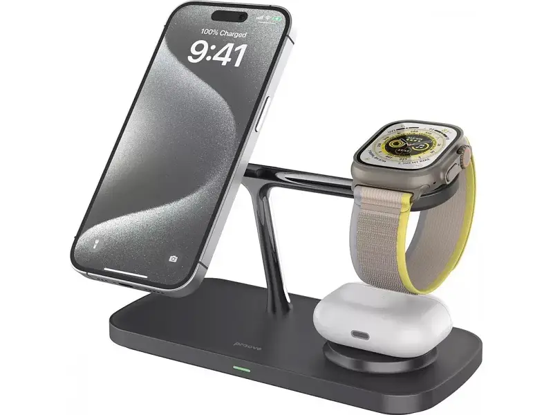 Бездротовий зарядний пристрій Proove Magnetic Field Pro 3 in 1 Qi2 Black (WSMP15002001) - фото 2