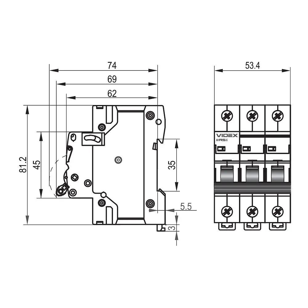 Автоматичний вимикач RS6 3п 6А 6кА С VIDEX RESIST VIDEX (26578-000) - фото 4