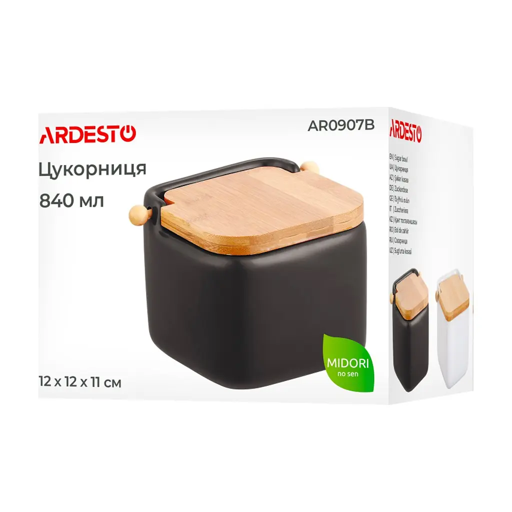 Цукорниця ARDESTO Midori 12х12х11см, 840мл, кераміка, бамбук, чорна (AR0907B) - фото 7