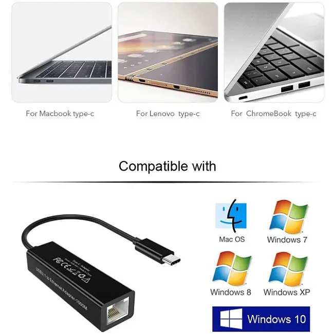 Перехідник USB 3.1 Type-C --> Ethernet RJ45 1000Mb 0,15 м, Choetech чорний - фото 6