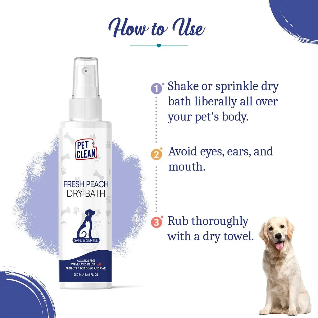 Сухий шампунь Pet Clean Dry Bath Fresh Peach для домашніх тварин з ароматом персику 250 мл - фото 6