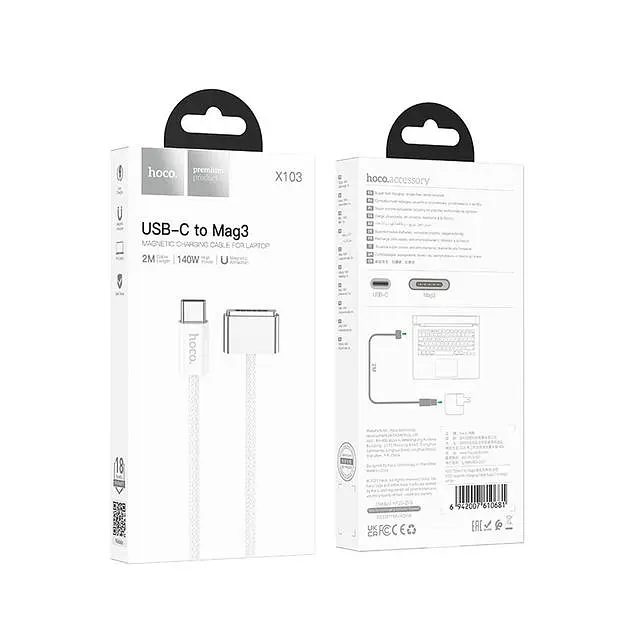 Кабель для заряджання Hoco X103 magnetic charging Cable Type-C to Mag3 140W 28V/5A 2м White (34382_3340147) - фото 10