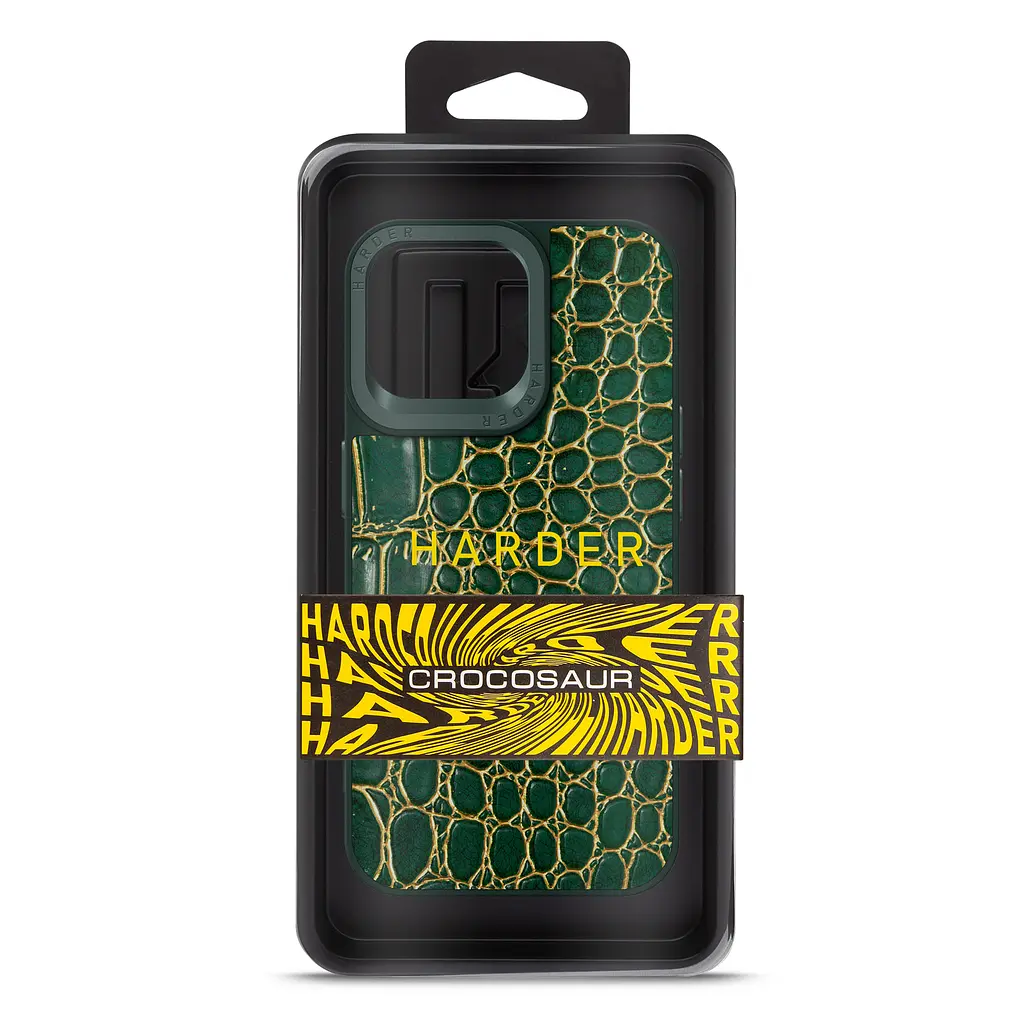 Кожаный чехол для Apple iPhone 14 Pro Max, Harder Crocosaur, зеленый, термополіуретан ТПУ + экокожа с текстурой крокодила, панель, защита корпуса, противоударный, микрофибра, рамка вокру камеры, защита всего корпуса, (ARM76726) - фото 3