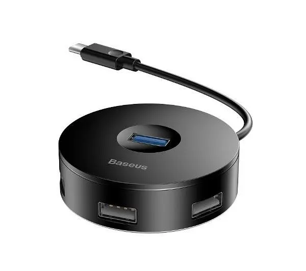 USB-хаб Baseus Airjoy round box HUB adapterType-C to USB3.0*1+USB2.0*3 10cm CAHUB-G01 Black - фото 6