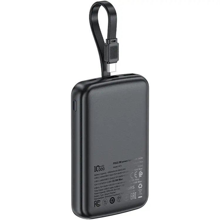 Універсальна мобільна батарея Acefast 10000mAh 22.5W PD,QC3.0 2xUSB-C,USB-A with build Type-C cable M13 Black (6974316283959) - фото 3