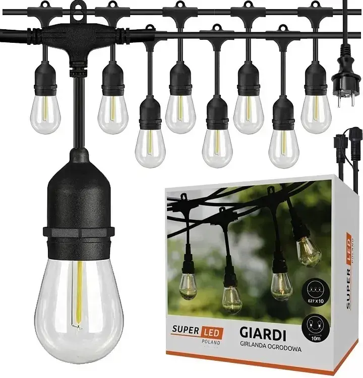 Садова гірлянда 15м з 15 LED-лампами E27 - декоративне освітлення для саду, тераси, балкона - фото 2