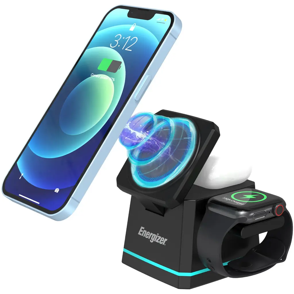 Зарядний пристрій 15W 3-in-1 Magnetic Wireless Fast Charger чорний Energizer - фото 3