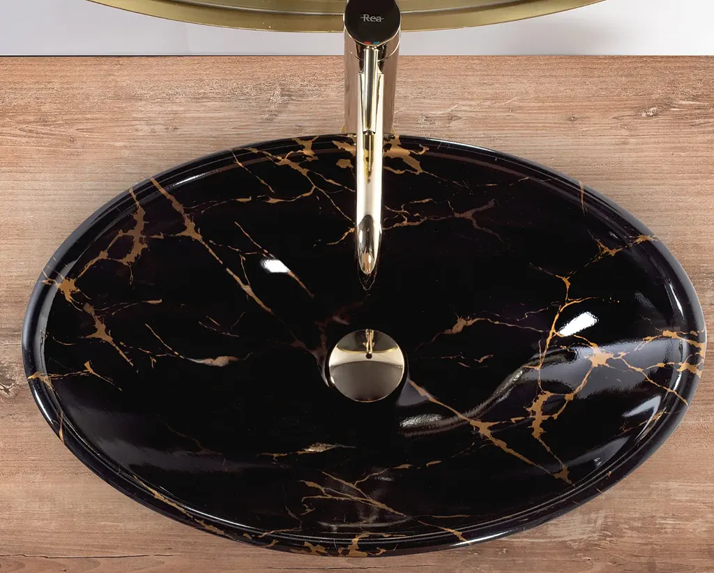 Умивальник Rea Pamela Black Marble Shiny накладний REA-U5067, Чорний - фото 5