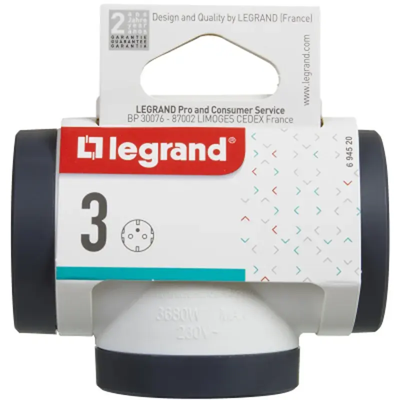 Мережевий розгалужувач Legrand ПРЕМІУМ 3х2К+З бокові розетки, колір Білий/Чорний (694520) - фото 4
