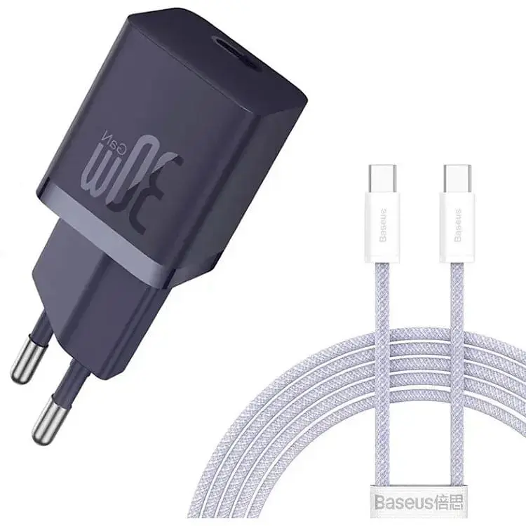 МЗП Baseus GaN5 Fast Charger (mini) 30W (1USB-C) + кабель Type-C to Type-C (P10110902) Midnight Purple