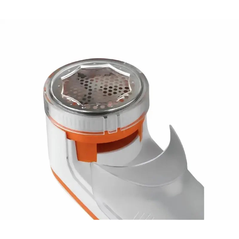 Акумуляторна машинка для видалення катишків із 3 ножами 45 мм Lint Remover RAF R.4100 прилад для зняття ковтунців з одягу та насадкою для чищення меблів з знімним резервуаром Білий з помаранчевим - фото 6