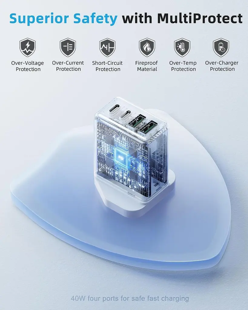 Мережевий зарядний пристрій USB-C 40W на 4 порти (2×USB-C + 2×USB-A) - фото 5