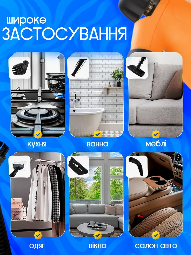 Універсальний пароочисник ручний для прибирання дому, 6 в 1 Bitek Steam Cleaner парогенератор Пароочисник для меблів, для прибирання вікон та автомобіля, відпарювач, парогенератор для прибирання та дезінфекції - фото 3