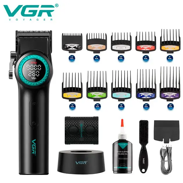 Аккумуляторная машинка для стрижки VGR V-001, 10 насадок, 9000 RPM, АКБ 4600 mAh, LED дисплей - фото 4
