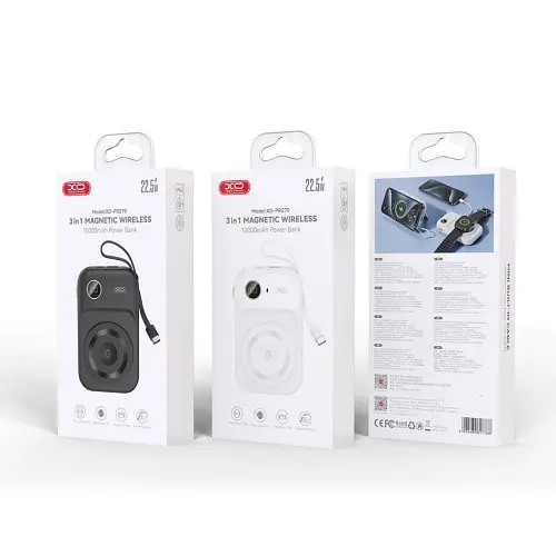 Універсальна мобільна батарея XO PR270 22.5W+20W+3-in-1 15W TYPE-C with Stand 10000mAh Білий - фото 2
