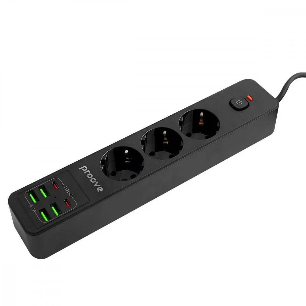Мережевий фільтр Proove Power Strip P-03 (3 розетки + 4 USB + 2 Type-C) 2М black (PSP342420001) - фото 6