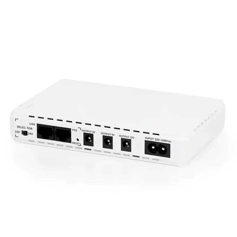 ДБЖ MIni Ups для роутерів/комутаторів POE-432EM, outputs: DC 9В/12В, POE 15В/24В, USB DC 5В/2A, 10400MAh(4*2600MAh), (160х28х105), White, BOX - фото 2