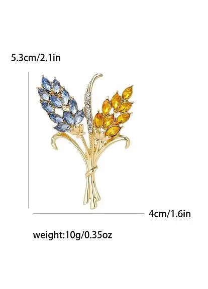 Брошь-булавка колоски пшеницы 5.3 x 4 см со стразами Желто-Голубая - фото 3