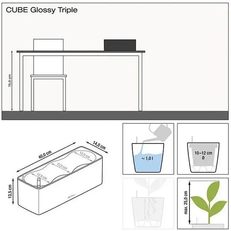 Вазон Lechuza Cube Glossy Triple 40х14х14 см антрацит (13671) - фото 4
