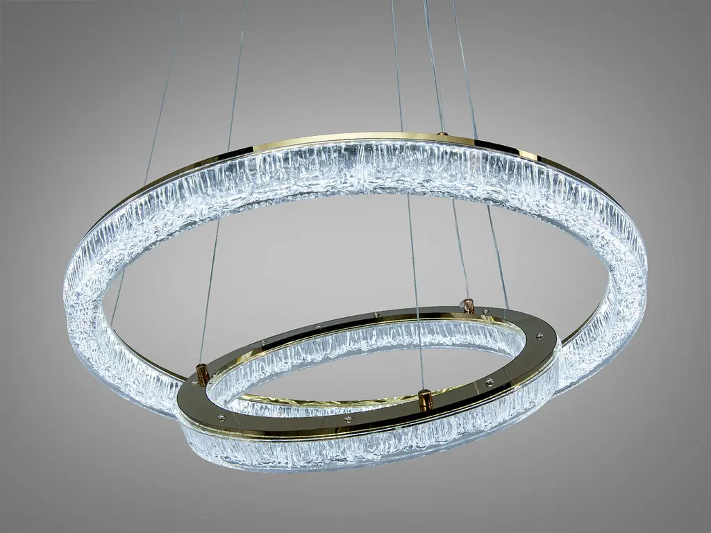 Сучасна підвісна LED люстра на 20 м2 Diasha 1712/600+400G, золото, 2 кільця, 70 W - фото 2