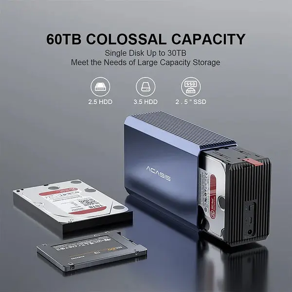 Корпус для зовнішнього накопичувача ACASIS EC-7352 USB 3.0 з підтримкою RAID та ємністю до 60 ТБ (Синій) - фото 4