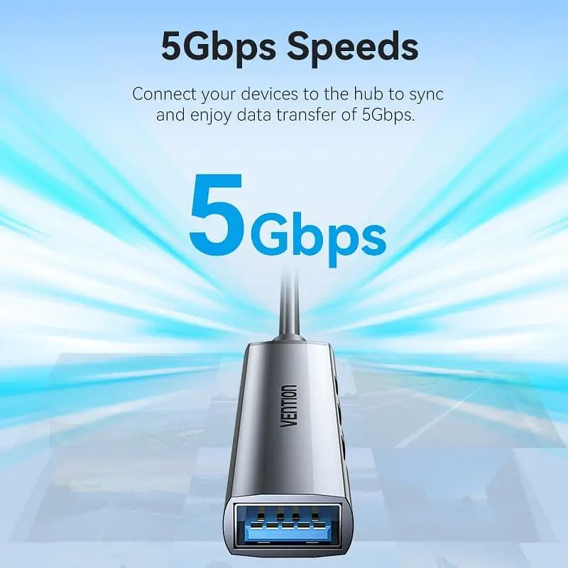 Хаб USB Vention 3.0 -> 1xUSB 3.0/3xUSB 2.0 0.15м 5 Гбіт/с Grey (CKOHB) - фото 2