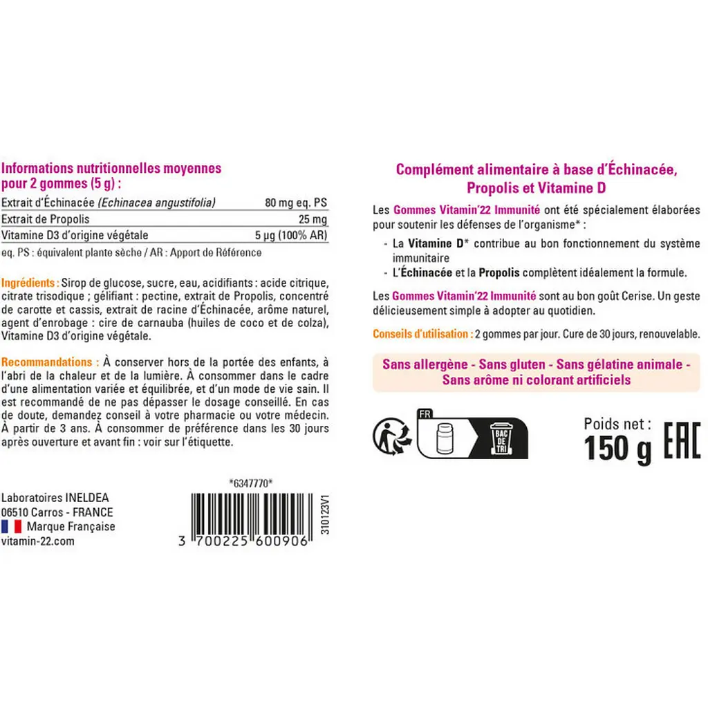 Жувальні пастилки Vitamin'22 Gommes Immunite підтримка імунітету 60 шт. - фото 3